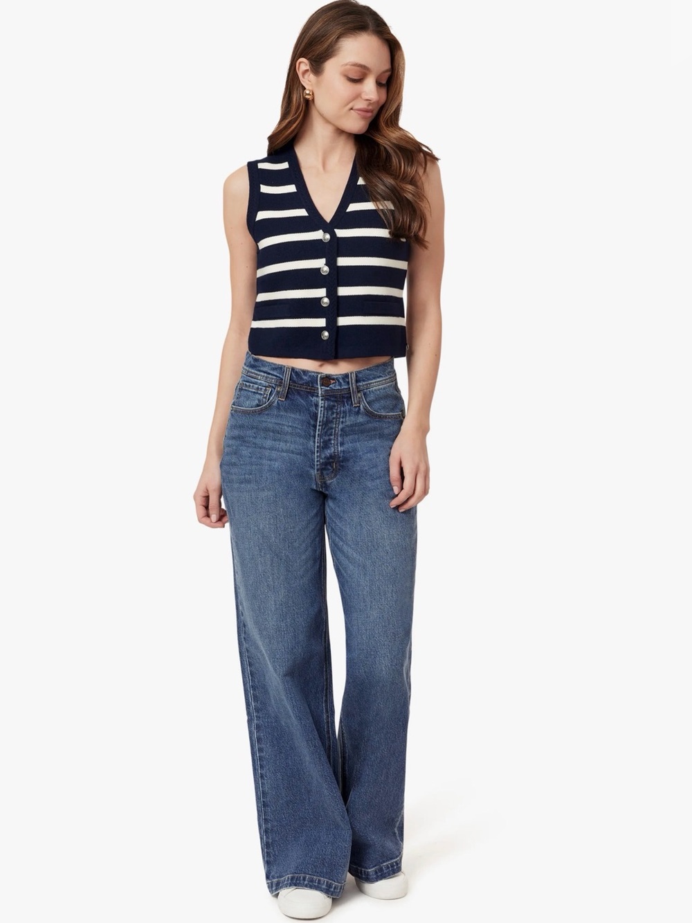 Scotch & Soda Navy and White Striped Button-Front Knit Vest